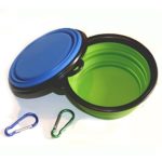 Comsun 2-pack Collapsible Dog Bowl, Food Grade Silicone BPA Free FDA Approved, Foldable Expandable Cup Dish for Pet Cat Food Water Feeding Portable Travel Bowl Blue and Green Free Carabiner ¡­