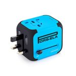 PORS-ELA International Travel Power Adapter with 2.4A Dual USB Charger & Worldwide AC Wall Outlet Plugs for UK, US, AU, Europe & Asia – Built-in Spare Fuse, Gift Pouch – Blue