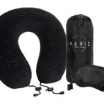 Aeris Memory Foam Travel Neck Pillow with Sleep Mask, Earplugs, Carry Bag, Adjustable Toggles and Velour Cover, Black