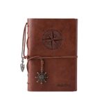 Leather Writing Journal Notebook, MALEDEN Spiral Daily Notepad Classic Embossed Travel Journal to Write in with Unlined Paper and Retro Pendants (Brown)
