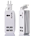USB Power Strip Portable Travel Charger Outlets 2.1AMP 1AMP 21W 5Foot Power Supply Cord With Universal Plug Input From 100v-240v Power Sockets USB Charger Station 4 Port 5v 1A/2.1A USB Charger (White)