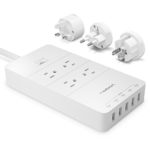 Maxboost Power Strip International Travel Adapter Kit 4-Outlet & 5-USB 8A Smart Ports – Universal AC Power Battery Charging Station for Business Trip [Worldwide UK/AU/EU/JP Charging Adapters] – White