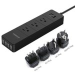 TESSAN 3 Outlet Surge Protector(1700J) Power Strip with 4 USB Ports(20W) Charging Station 5 Ft Cord + Travel Plug Adapter Set(UK/Italy/HK/Germany/France)-Black