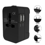 Emixc Travel Adapter Universal Travel Charger Converter Plug All in One Wall Charger with Dual USB Charging Ports for USA EU UK AUS Cell phone Laptop (Black)