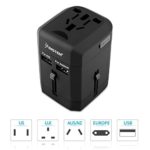 Insten Universal All in One Worldwide Travel Power Plug Wall AC Adapter Charger with Dual USB Charging Ports for US/EU/UK/AU, LG G6, Samsung Galaxy S8 / S8+ S8 Plus, Black (2017 New Version)