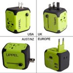 Travel Adapter Uppel Dual USB All-in-one Worldwide Travel Chargers Adapters for US EU UK AU about 150 countries Wall Universal Power Plug Adapter Charger with Dual USB and Safety Fuse(Green)