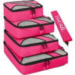4 Set Packing Cubes,Travel Luggage Packing Organizers with Laundry Bag Fuchsia