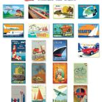 VINTAGE TRAVEL POSTERS postcard set of 20. Post card variety pack of retro style poster postcards. Made in USA.