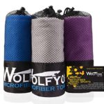 2 Pack Microfiber Travel Sports Towel – Wolfyok XL Ultra Absorbent and Quick Drying Swimming Towel Set (58″ X 30″) with Hand Towel (14″ X 13.7″) for Sports, Backpacking, Beach, Yoga or Bath