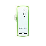 Philips 2-Outlet Mini Portable Travel Surge Protector with Dual 3.4A Smart USB Ports, Wrapped Cord Design [UL Listed]