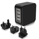 Travel Adapter, MoMoCity International Worldwide Travel Adapter 4-Port USB Wall Charger Power Adapter Travel Plug with US UK EU AU Plugs for iPhone iPad Samsung Smartphone Camera (Black)