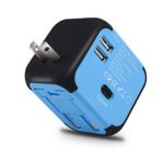 Maxracy International Travel Power Adapter with 2.4A Dual USB Charger and Built-in Spare Fuse Universal AC Wall Outlet Plugs All-in-One for UK, US, AU, Europe & Asia (Blue)