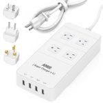 Amir Travel Power Strip (4 AC Outlets + 4 USB Ports) with USB, 3 Universial Travel Adapters (UK/ AU/ EU Plug), International Charging Station