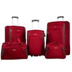 Merax Newest 5 Piece Softshell Deluxe Expandable Rolling Luggage Set (Red & Black)