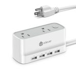 iClever Portable Power Strip for Travel, 4320 Joules Surge Protector with 2 AC Outlet 4 USB Port