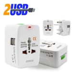 All in One Universal Travel Adapter Worldwide Power Plug Wall AC Adaptor Charger with Dual USB Charging Ports US EU UK AUS NZ AC100-240v Surge Protected Portable International Power Adapter