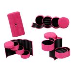 Generic Mini Velvet Travel Roll Up Jewelry Box Case Organizer Holder with Snap Closure 3 Tier Compartment Pink