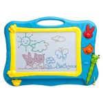 iKidsislands [Mini – Travel Size] Erasable Imaginarium Color Magnetic Drawing Board (Magna Doodle) for Kids/ Toddlers/ Babies with 2 Stamps and 1 Pen (Blue / Yellow)