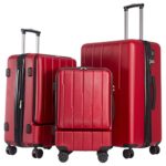 Coolife Luggage Expandable Suitcase 3 Piece Set with TSA Lock with Computer Pocket (wine red)