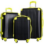 Merax Travelhouse 3 Piece Spinner Luggage Set with TSA Lock (Black & Yellowish Green)