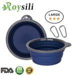 Roysili Large Size Collapsible Dog Bowl (5 Cups,40oz), FDA Approved BPA Free Silicone Travel Bowl for Dog Cat Food & Water, Foldable Expandable Portable Travel Cup Free Carabiner Blue
