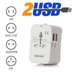 MAXAH Dual USB Charging Port (1A) Surge Protector Outlet All in One Universal Worldwide Travel Adapter Wall Charger AC Power AU UK US EU Plug Adapter