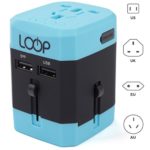 LOOP World Adapter Plug, BEST Worldwide Travel Charger [US UK EU AU CN] w/ Dual USB Charging Ports & Universal AC Socket – Safety Fused (Blue)