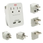 UL Listed- EZOPower International Wall Mount Travel Charger with 2 AC Outlet + 2 USB Port + Embedded Micro-USB Cable + Worldwide UK/US/AU/EU/JP Plug Adapter