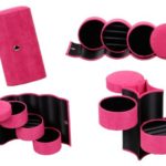 Bundle Monster 3 Tier Compartment Mini Velvet Travel Roll Up Jewelry Box Case Organizer Holder with Snap Closure – ULTRA PINK