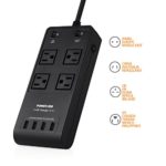 International Travel Surge Protector, Poweradd 2500W Universal 100-240V Input Power Strip (4-Outlets & 4-Ports Smart USB) with Worldwide US/UK/AU/EU Plugs for Laptop, Hair Dryer, Cellphone and More