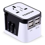 Tensun Universal Travel Adapter for European Plug International Power Adapter Wall AC Charger Socket with 4 USB Charging for iPad, iPhone 7 / 7s / Plus, SE, Galaxy S7 / S6 Edge, S5, Note, LG