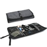 Patu Roll Up Electronics Accessories Travel Gear Organizer Case, Black – Portable Universal External Batteries Hard Drives Cable Management Healthcare Cosmetics Kit Bag