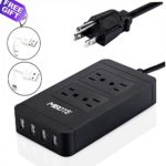 Power Strip with USB, Mibote Smart 4 Outlet Surge Protector Power Strip with 4 Port USB Charger 6ft Power Cord 2500W 100-240V for Travel, TV, Computer, Transformers, Power Bank (Black)