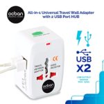 All in One Universal Travel Wall Adapter AC Power AU UK US EU Plug Adapter White Kit 2 USB Port HUB Surge Protector + 150 Countries Secure Safety Protect Portability Lightweight Top GREAT PRICE OCBAN