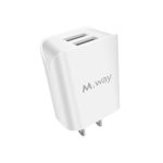 USB Wall Charger, M.Way Portable 5V 2A Dual USB Ports Home Travel Wall Charger Plug Socket Power Adapter for iPhone 7 6/6S Plus/5S, iPad, Samsung Galaxy S7 S6 S5, other Smartphones White