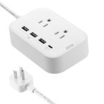 JOTO 2 Outlet Surge Protector Power Strip with USB Smart Charger (4 Port,5V 7.4A),with Type C Charging Port, 6.6ft Long Cord Extension, Home Office Desk Nightstand Travel Charger Station -White