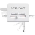 FosPower All-In-One International Power Adapter, High Speed [3.1A] Dual USB Ports Travel Plug Charger (US UK EU AU) for iPhone, iPad, Smartphones, Tablets, Laptop – White