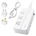 AMIR International Travel Power with 4 USB Ports + 3 AC Outlets, 3 Worldwide Travel Adapters (UK/AU/EU), Charging Station with LED Indicator