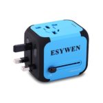 ESYWEN International Travel Power Adapter with 2.4A Dual USB Charger & Worldwide AC Wall Outlet Plugs for UK, US, AU, Europe & Asia – Built-in Spare Fuse (blue)