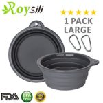 Roysili Large Size Collapsible Dog Bowl (7 inch Diameter,34oz), FDA Approved BPA Free Silicone Travel Bowl for Dog Cat Food & Water, Foldable Expandable Portable Travel Cup Free Carabiner (Grey)