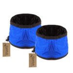 iDamtok Collapsible Travel Dog Cat Bowls , Oxford Fabric Waterproof Foldable Travel Pet Food and Water Bowl, Pack of 2, Blue