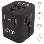 LOOP Travel Smart 4, Worldwide Travel Adapter Charger [US UK EU AU/CN] w/ 4 USB Charging Ports [4500mAh] Universal AC Socket – Safety Fused (Black)
