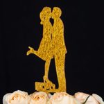LOVENJOY with Gift Box A Kiss and We are Off Bride and Groom Silhouette Travel Wedding Cake Topper (3.5-inch, Gold Glitter)