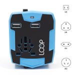 LOOP World Travel Adapter, Worldwide [US UK EU AU/CN] Charger with 6000mAh Power Bank, Dual Smart Power USB Charging Ports & Universal AC Socket – Safety Fused (Blue)