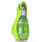 Flexzion Portable Pet Water Dispenser Bottle for Dog Cat – Compact Travel Water Dispenser with Stand & Foldable Tray Bowl Drinking Feeder for Small Animals with Hanging Buckle Accessory (Green)