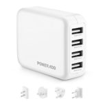 USB Wall Charger, Poweradd 4.8A/4 Port Worldwide Travel USB Charger with US/UK/EU/AU Plug for IPhone IPad Samsung Camera and Other USB Devices – White