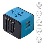 Universal Travel Adapter, Iron-M All-in-one International Power Adapter with 2.4A Dual USB, European Adapter Travel Power Adapter Wall Charger for UK, EU, AU, Asia Covers 150+Countries (Blue)