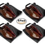 Travel Shoe Bags 16″x12″, Made of Strong Lustrous Ballistic Nylon (Black) (4-Pack) Nylon Shoe Tote Bags with Heavy Duty Zipper. Men and Women