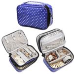 Teamoy Travel Jewelry Organizer Case, Jewelry & Accessories Holder Pouch with Various Compartments, Water-resistant, Portable to Carry, Perfect Bag for Necklace, Bracelet, Earrings, Rings, Purple Dots