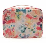 CalorMixs Handle Printed Large Travel Cosmetic Pouch Bag Makeup Organizer Case Holder For Teens (White Flower)